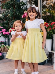 Trotters London Girls Lemon Yellow Rose Hand Smocked Dress - Image 3 of 6