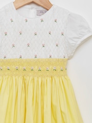 Trotters London Girls Lemon Yellow Rose Hand Smocked Dress - Image 5 of 6