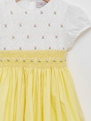 Trotters London Girls Lemon Yellow Rose Hand Smocked Dress - Image 6 of 6