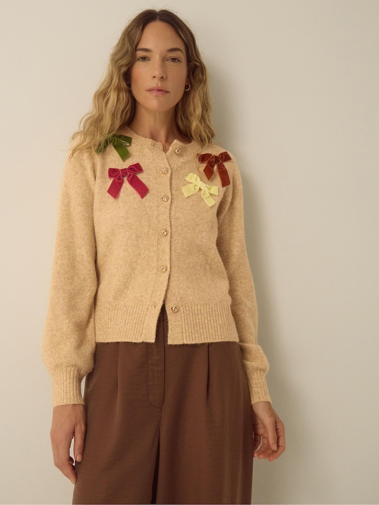 Monsoon Mila Bow Embellished Crew Neck Cardigan - صورة 1 من 5