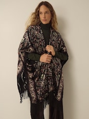 Monsoon Regan Paisley Devoré Fringe Poncho - Slika 1 od 5