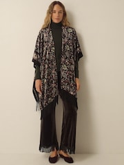 Monsoon Regan Paisley Devoré Fringe Poncho - Slika 4 od 5