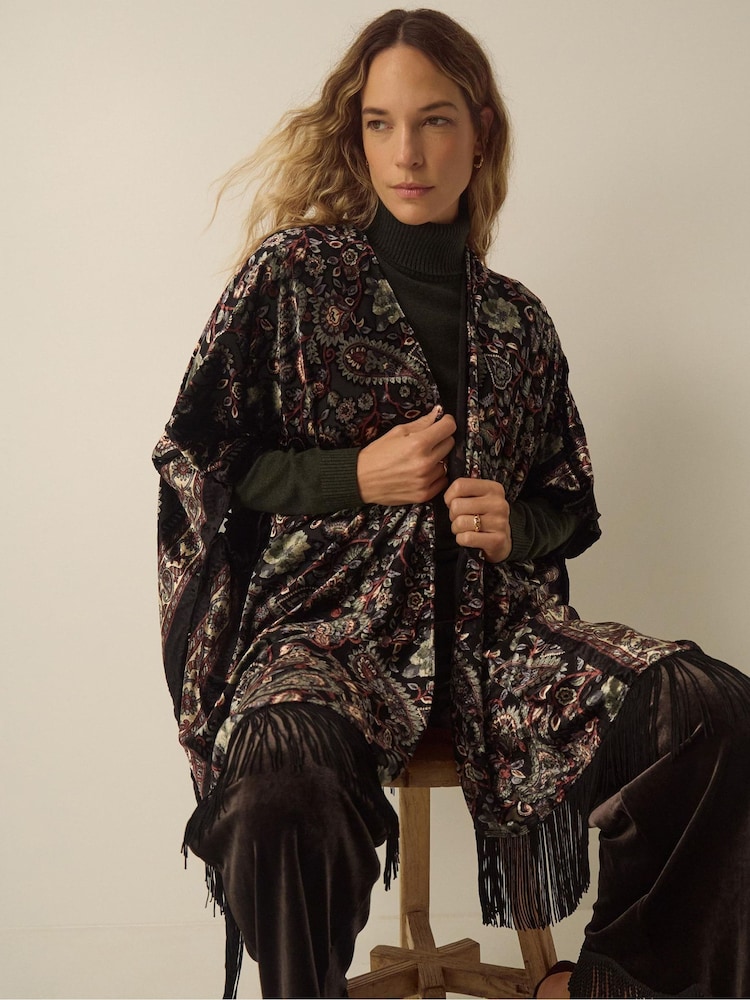 Monsoon Regan Paisley Devoré Fringe Poncho - Slika 5 od 5