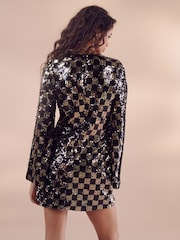 Black/Gold V-Neck Plunge Mini Dress - Image 4 of 7