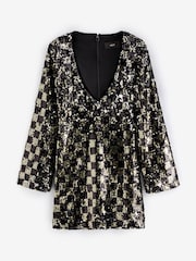 Black/Gold V-Neck Plunge Mini Dress - Image 6 of 7