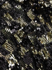 Black/Gold V-Neck Plunge Mini Dress - Image 7 of 7