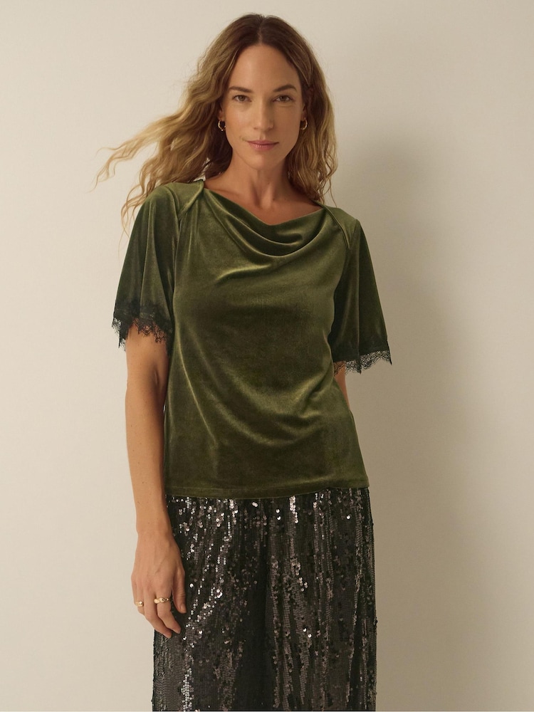 Monsoon Vina Lace Trim Velvet Top - Εικόνα 1 από 4