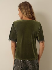 Monsoon Vina Lace Trim Velvet Top - Εικόνα 3 από 4