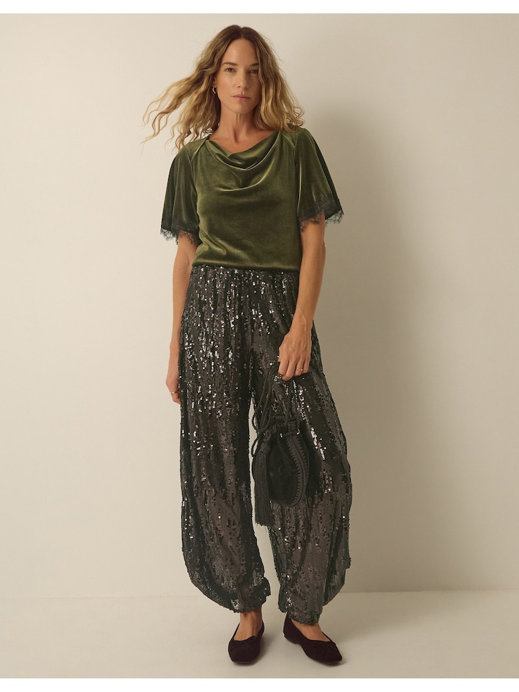 Monsoon Vina Lace Trim Velvet Top - Εικόνα 4 από 4