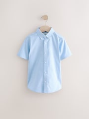 Blue 1 Plain Short Sleeve Cotton Rich Oxford Shirt (3-16yrs) - Image 1 of 4