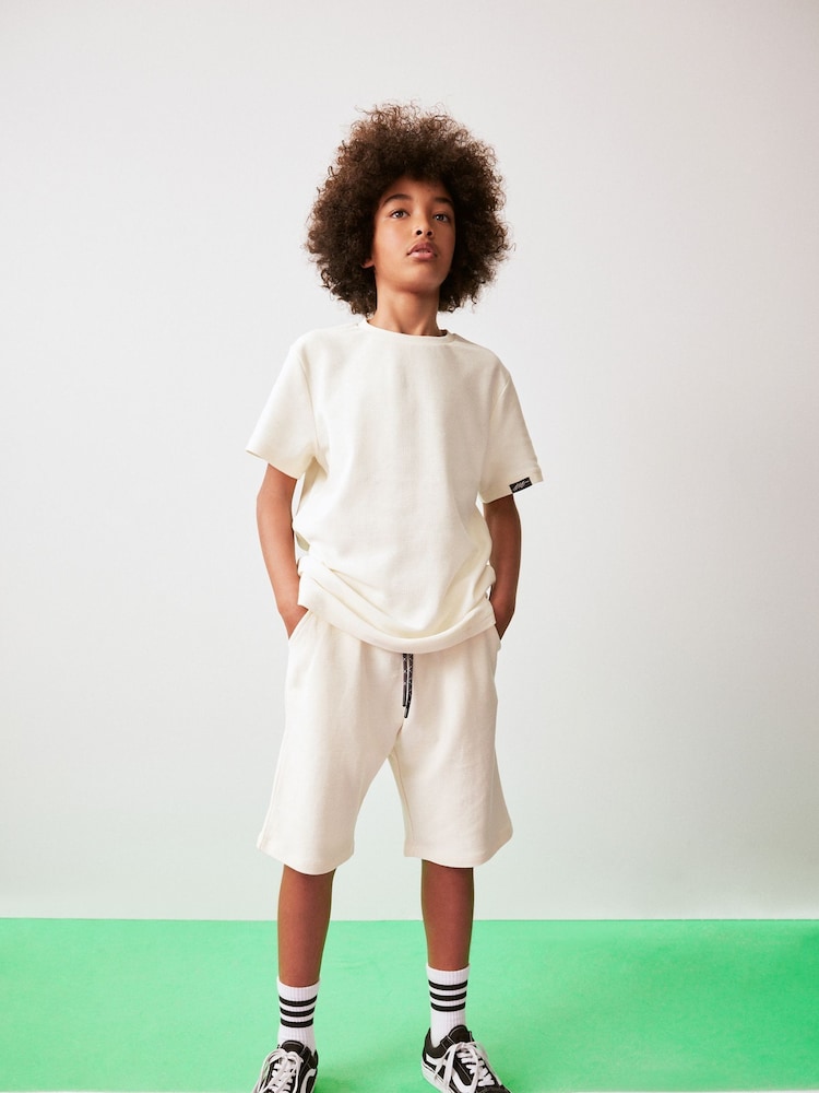 Ecru Cream Texture 100% Cotton Shorts and T-Shirt Set (3-16yrs) - Image 2 of 6