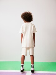 Ecru Cream Texture 100% Cotton Shorts and T-Shirt Set (3-16yrs) - Image 3 of 6