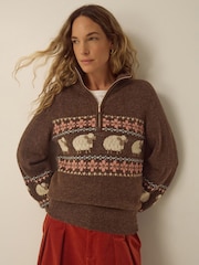 Monsoon Brown Shona Half Zip Sheep Jumper - Image 2 of 6