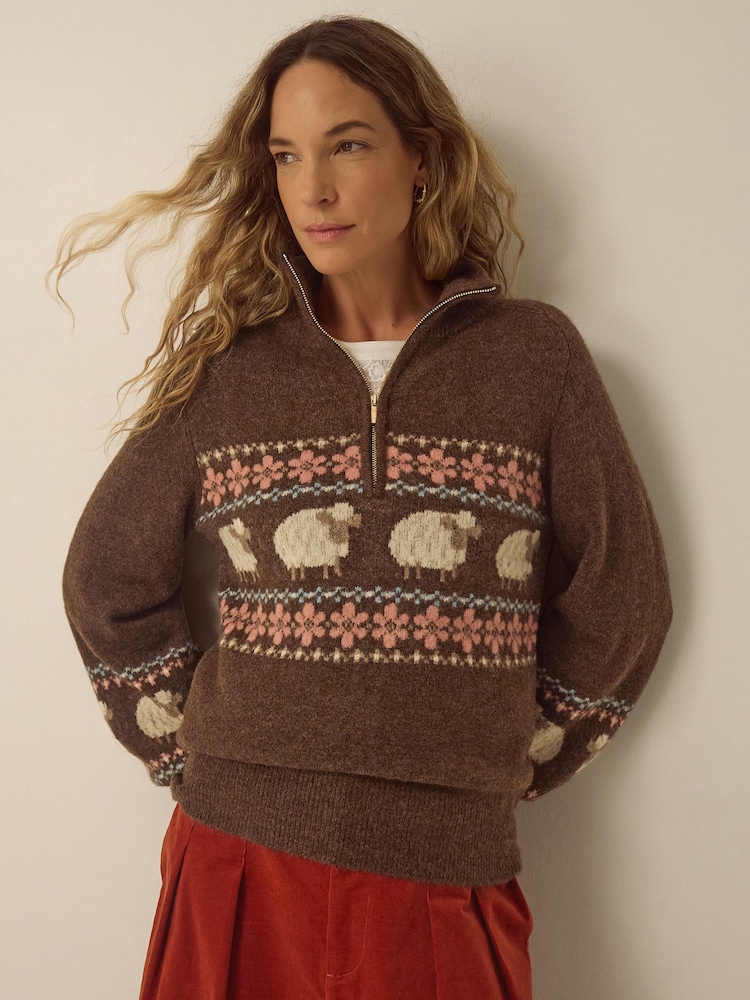 Monsoon Brown Shona Half Zip Sheep Jumper - Image 2 of 6 Monsoon Brown Shona Half Zip Sheep Jumper - Image 2 of 6