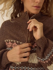 Monsoon Brown Shona Half Zip Sheep Jumper - Image 4 of 6