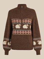 Monsoon Brown Shona Half Zip Sheep Jumper - Image 6 of 6