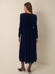 Monsoon Blue Britney V-Neck Bow Velvet Midi Dress - Image 3 of 5