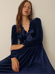 Monsoon Blue Britney V-Neck Bow Velvet Midi Dress - Image 4 of 5