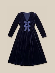 Monsoon Blue Britney V-Neck Bow Velvet Midi Dress - Image 5 of 5