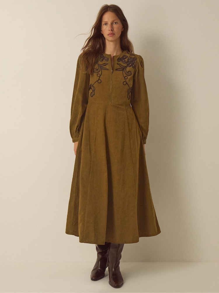 Monsoon Edie Long Sleeve Embroidered Corduroy Midi Dress - Εικόνα 1 από 4
