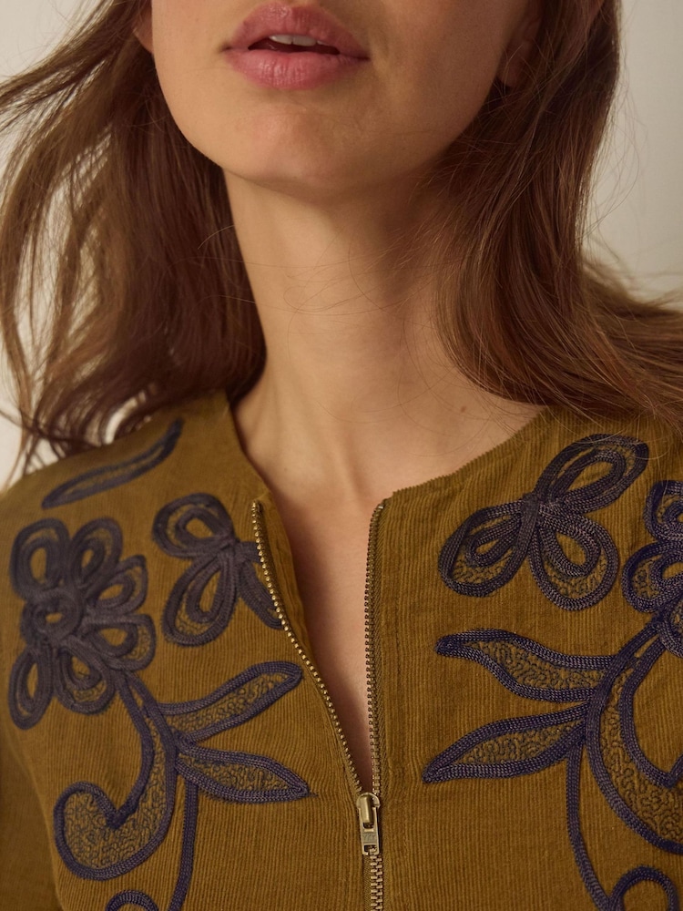 Monsoon Edie Long Sleeve Embroidered Corduroy Midi Dress - Εικόνα 2 από 4