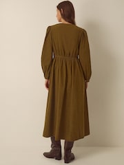 Monsoon Edie Long Sleeve Embroidered Corduroy Midi Dress - Εικόνα 3 από 4