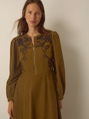 Monsoon Edie Long Sleeve Embroidered Corduroy Midi Dress - Εικόνα 4 από 4