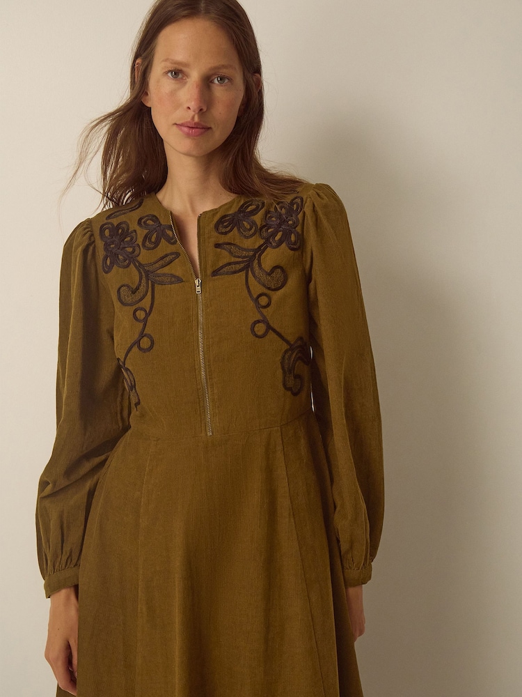 Monsoon Edie Long Sleeve Embroidered Corduroy Midi Dress - Εικόνα 4 από 4