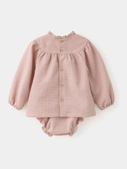 Mango Pink Seersucker Frill Checked Dress and Knicker Set - Image 3 of 4