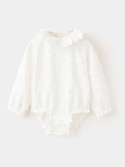 Mango White Frill Collar Polka Dot Bodysuit - Image 1 of 4