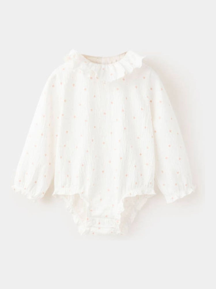 Mango White Frill Collar Polka Dot Bodysuit - Image 1 of 4