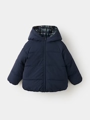Mango Blue Reversible Check Puffer Coat - Image 2 of 5