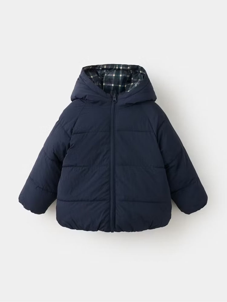 Mango Blue Reversible Check Puffer Coat - Image 2 of 5