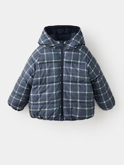 Mango Blue Reversible Check Puffer Coat - Image 4 of 5