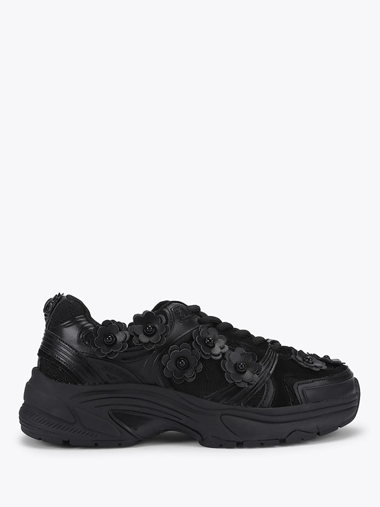Kurt Geiger London Black Roxie Flower Trainers - Image 1 of 4