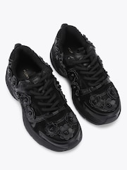 Kurt Geiger London Black Roxie Flower Trainers - Image 2 of 4