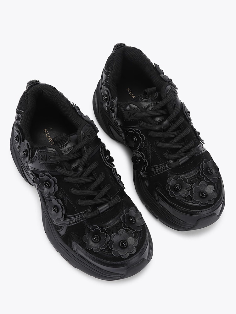 Kurt Geiger London Black Roxie Flower Trainers - Image 2 of 4