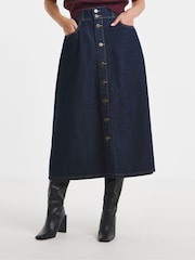 JD Williams Blue Elasticated Waist Button Through Midi Skirt - Image 1 of 4