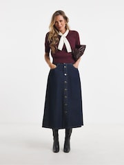 JD Williams Blue Elasticated Waist Button Through Midi Skirt - Image 3 of 4