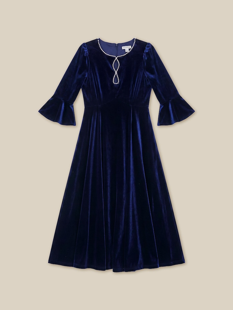 Monsoon Clara Embellished Velvet Midi Dress - 8এর মধ্যে 8 ছবি