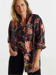 JD Williams Black Print Satin Long Sleeve Shirt - Image 1 of 4