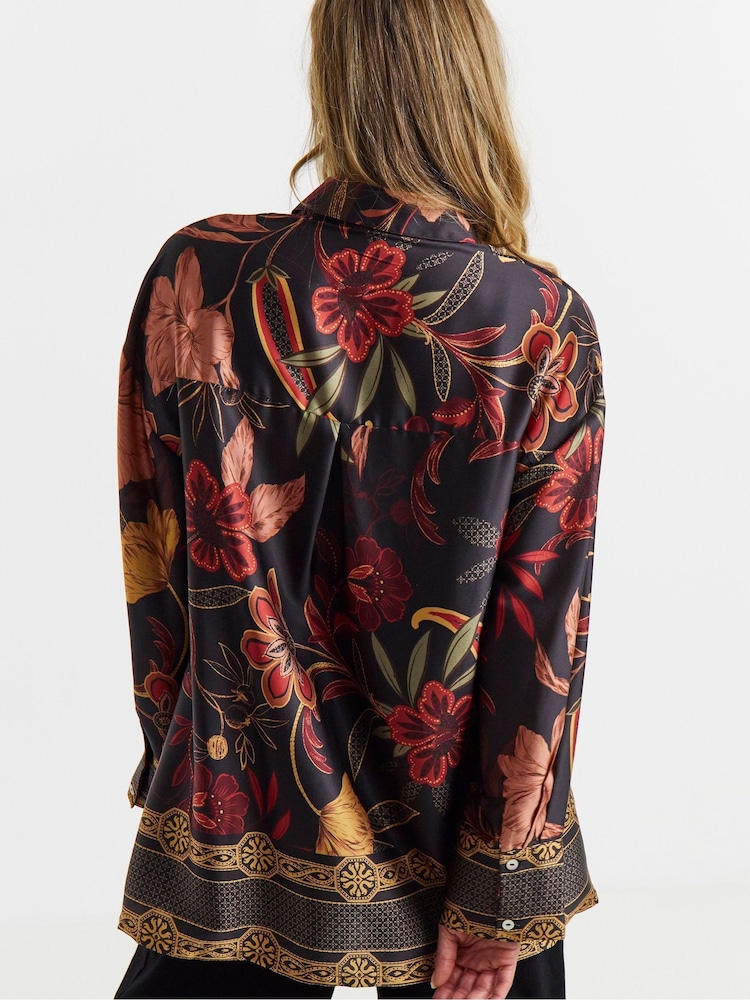 JD Williams Black Print Satin Long Sleeve Shirt - Image 4 of 4 JD Williams Black Print Satin Long Sleeve Shirt - Image 4 of 4