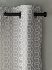 Light Silver Grey Next Woven Geometric Eyelet Lined Curtains - Image 1 of 5