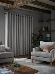 Light Silver Grey Next Woven Geometric Eyelet Lined Curtains - Image 3 of 5