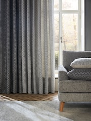 Light Silver Grey Next Woven Geometric Eyelet Lined Curtains - Image 4 of 5
