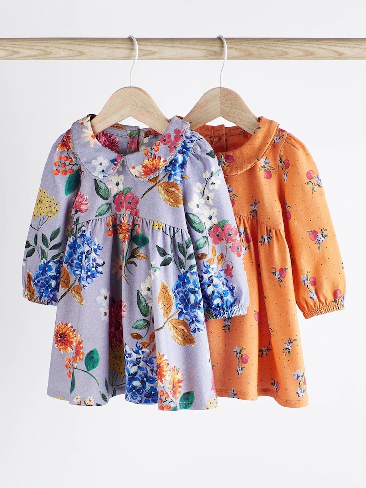 Blue & Orange Floral Baby Jersey Frill Dress 2 Pack (0mths-2yrs) - Image 1 of 7