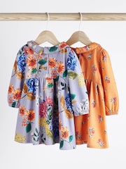 Blue & Orange Floral Baby Jersey Frill Dress 2 Pack (0mths-2yrs) - Image 2 of 7