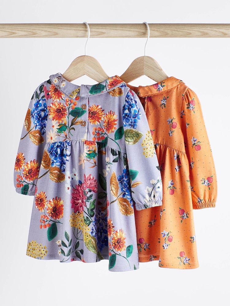 Blue & Orange Floral Baby Jersey Frill Dress 2 Pack (0mths-2yrs) - Image 2 of 7