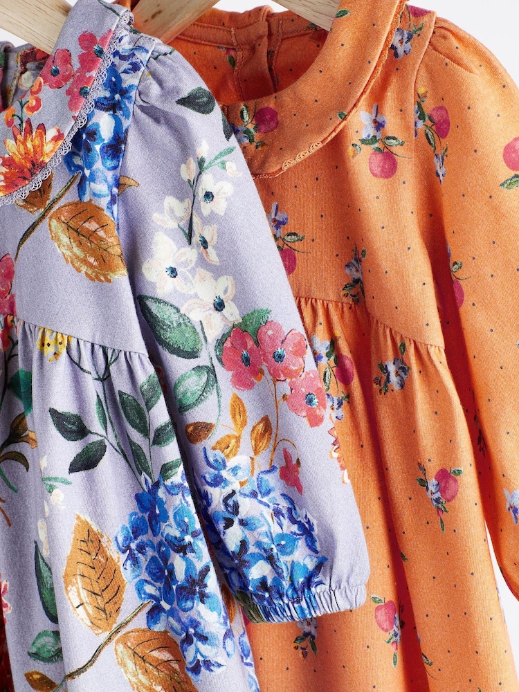 Blue & Orange Floral Baby Jersey Frill Dress 2 Pack (0mths-2yrs) - Image 3 of 7
