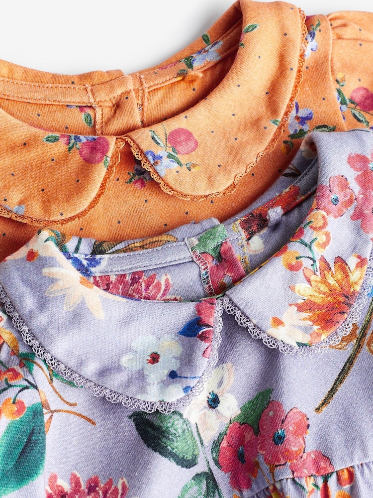 Blue & Orange Floral Baby Jersey Frill Dress 2 Pack (0mths-2yrs) - Image 4 of 7
